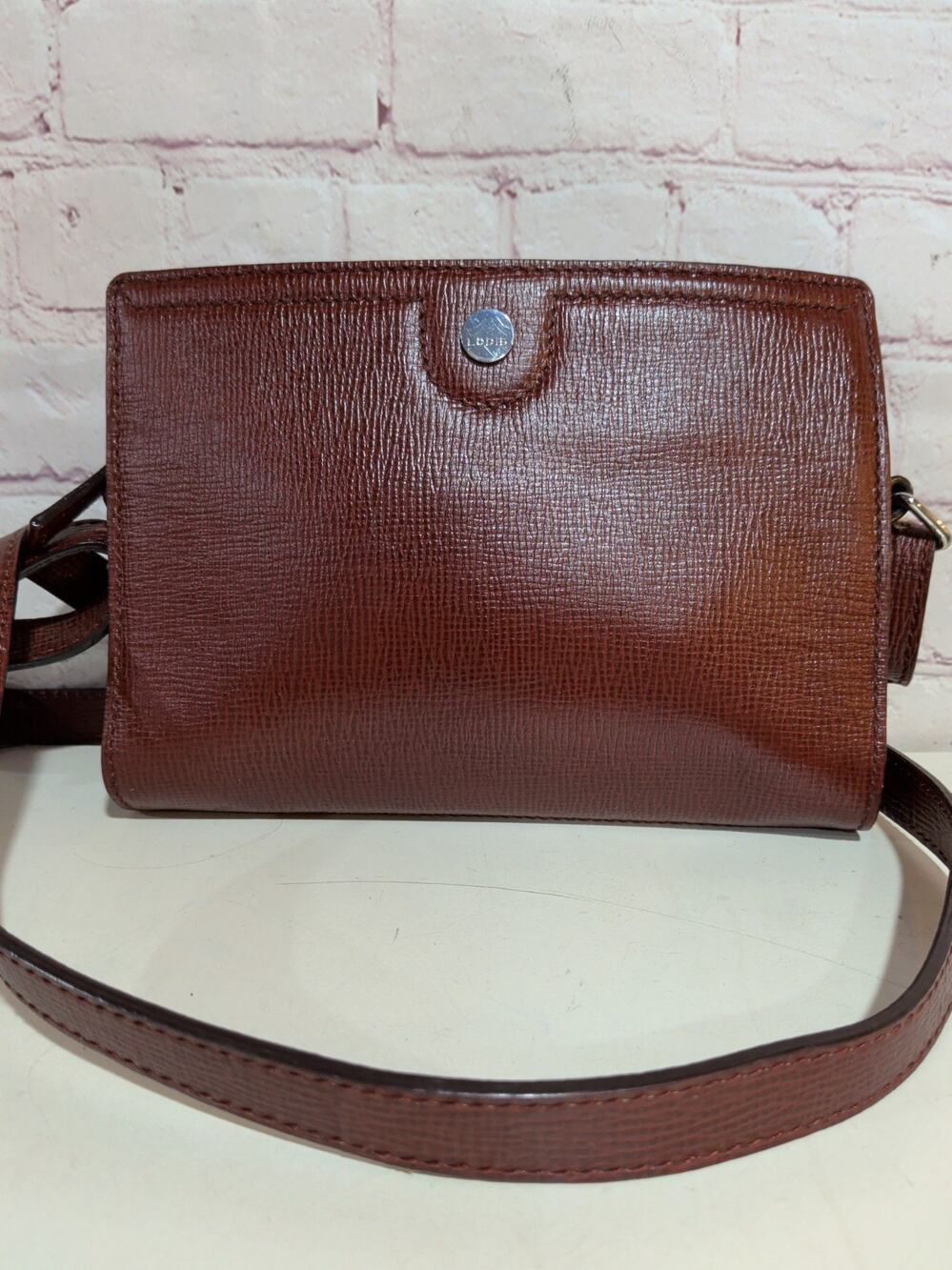 Lodis Crossbody Bag Saddle Brown Saffiano Leather Convertible Shoulder Capsule